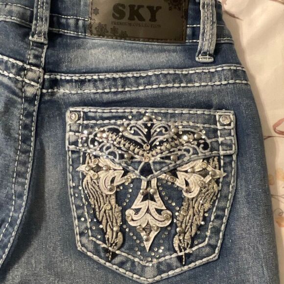 SKY Ladie’s Classic Bling Pockets Bootcut Jeans - Picture 8 of 13